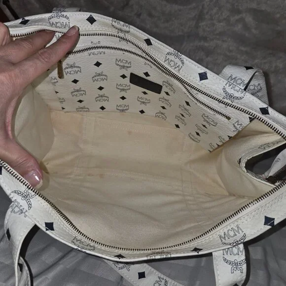 MCM White & Black Monogram Print Large Tote Bag - Picture 8 of 14